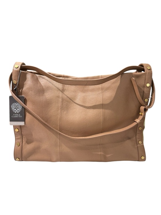 Vince Camuto Handbags - Vince Camuto Lisha Spiced Almond Pebbled Leather Shoulder Hobo Bag Gold Studs